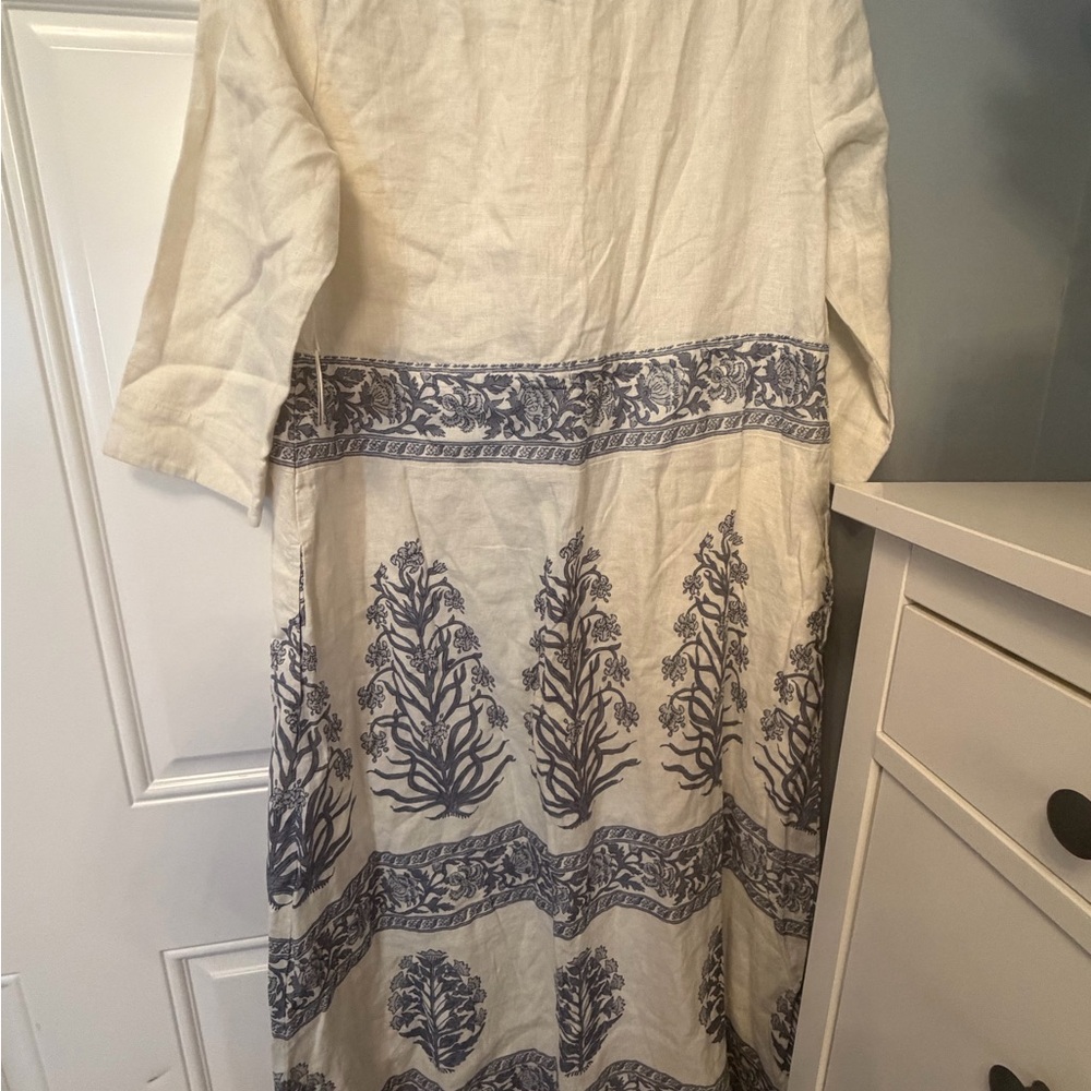 Spartina 449 Kennedy Shirt Dress Pepper Hall Woodblock Floral M Cornflower Blue - Picture 6 of 7